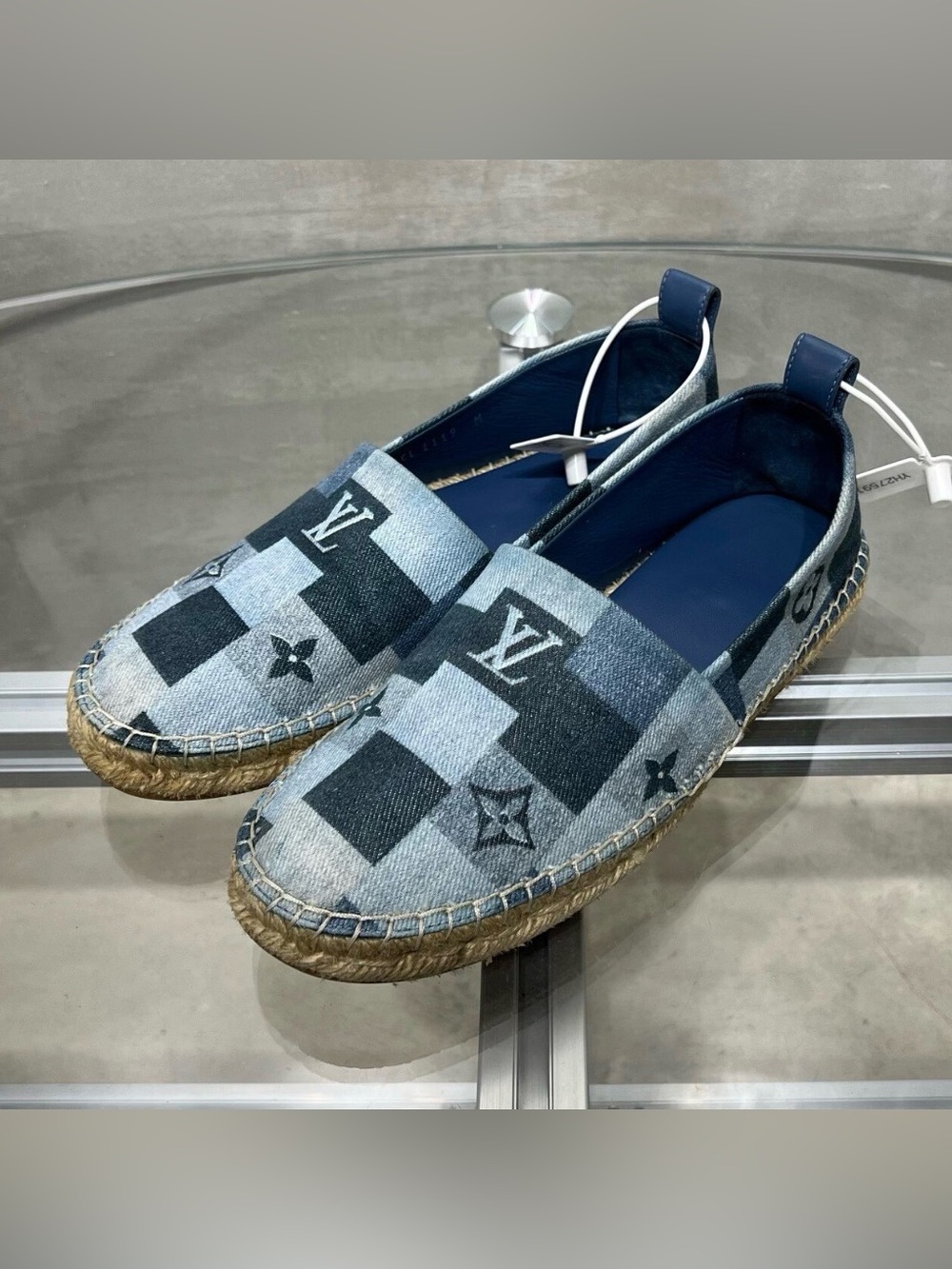 🚩steal Louis Vuitton Blue Denim Checker Espadrilles - Men